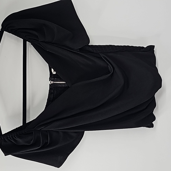 Express Criss Cross Front Vneck Smocked Back Puffed Sleeve Top w Silver Zipper - Picture 1 of 13